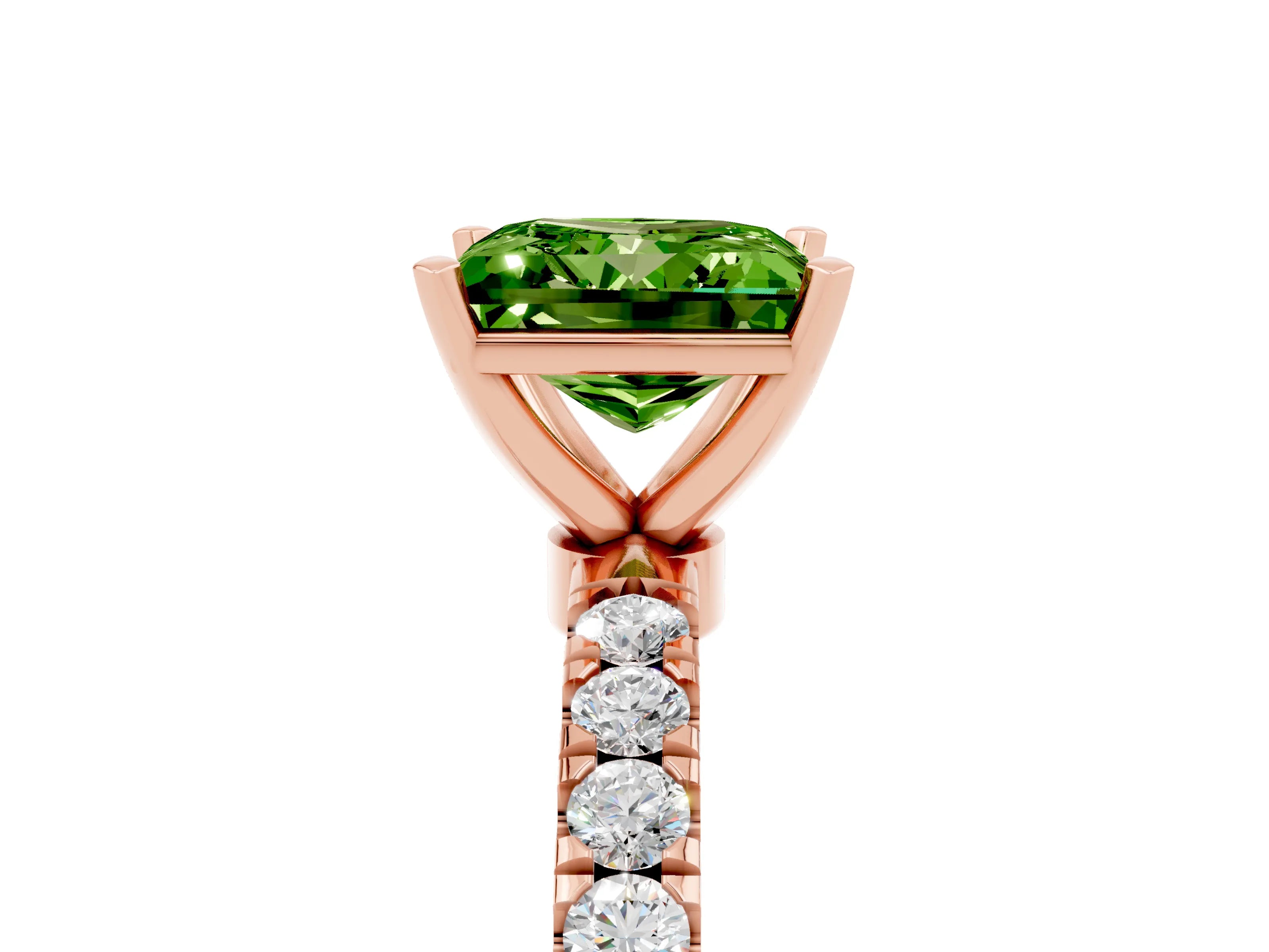 Rose gold Princess Cut Peridot Solitaire Ring with Pavé Accents and Four-Prong Setting_5