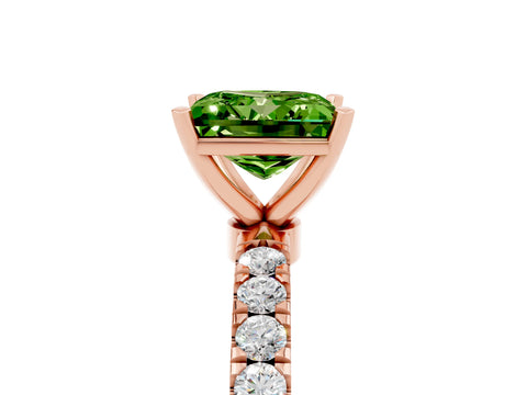 Rose gold Princess Cut Peridot Solitaire Ring with Pavé Accents and Four-Prong Setting_5