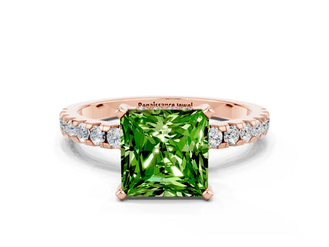 Rose gold Princess Cut Peridot Solitaire Ring with Pavé Band and Four-Prong Setting_24
