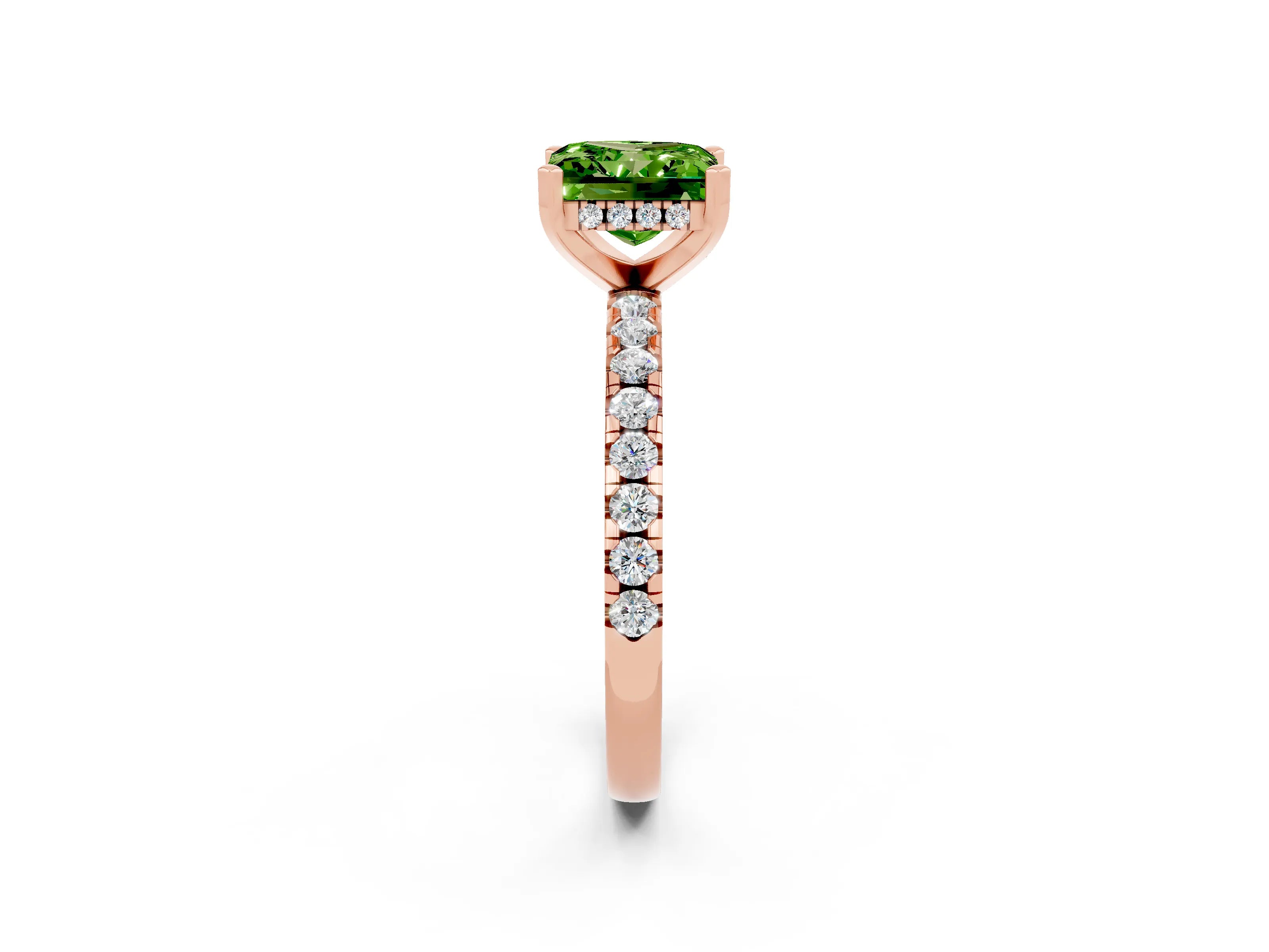 Rose gold Princess Cut Peridot Solitaire Ring with Pavé Band and Four-Prong Setting_26