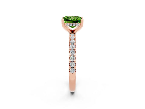 Rose gold Princess Cut Peridot Solitaire Ring with Pavé Band and Four-Prong Setting_26