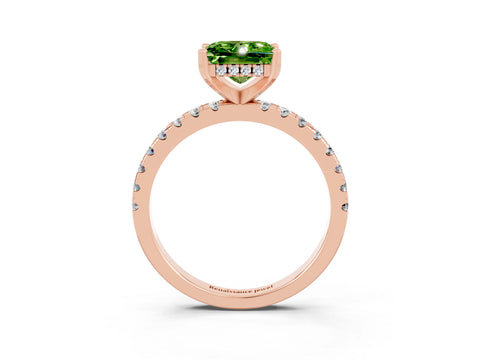 Rose gold Princess Cut Peridot Solitaire Ring with Pavé Band and Four-Prong Setting_27