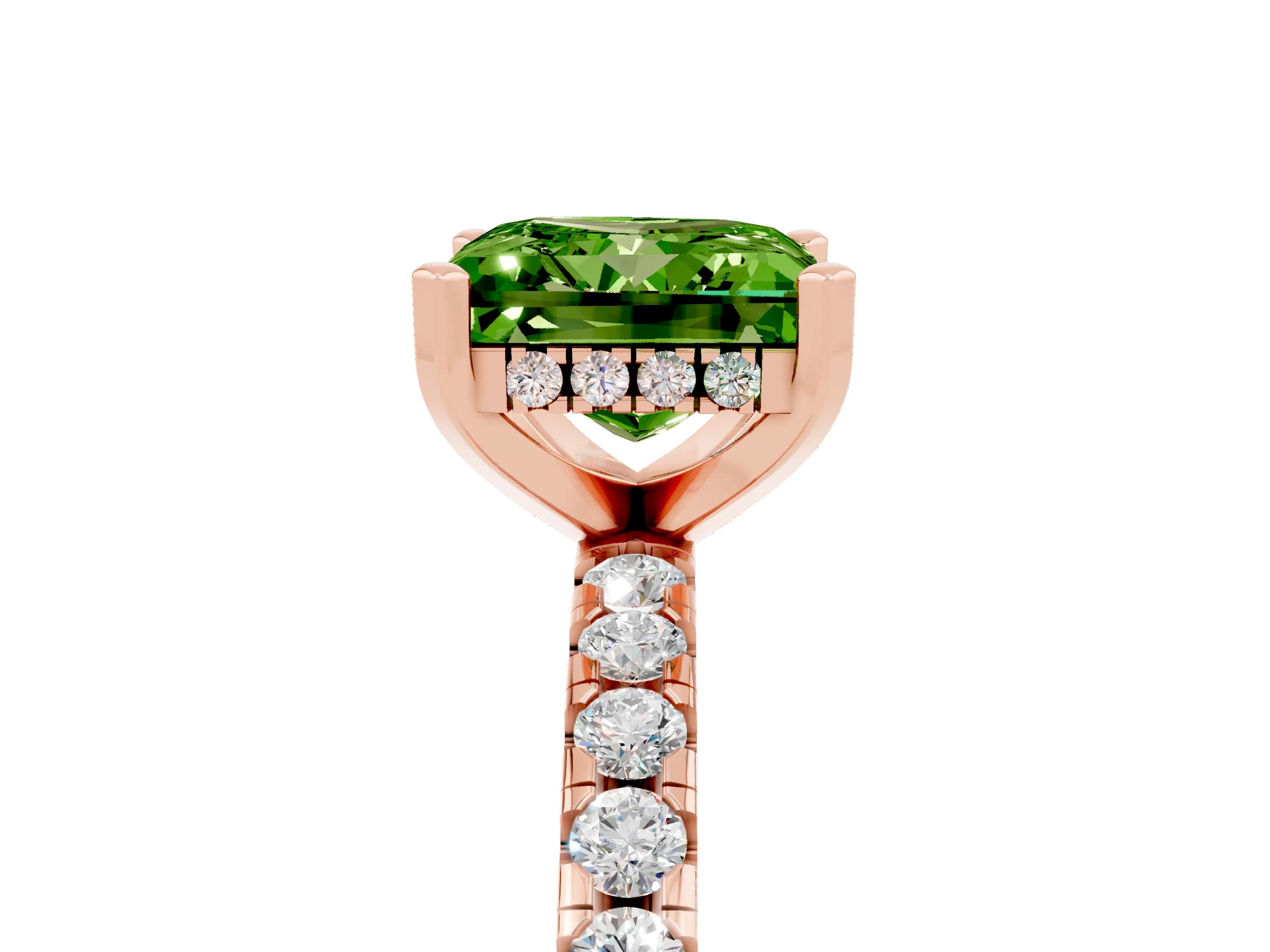 Rose gold Princess Cut Peridot Solitaire Ring with Pavé Band and Four-Prong Setting_29