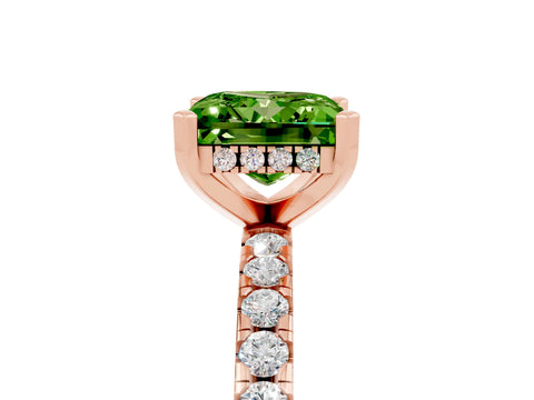 Rose gold Princess Cut Peridot Solitaire Ring with Pavé Band and Four-Prong Setting_29