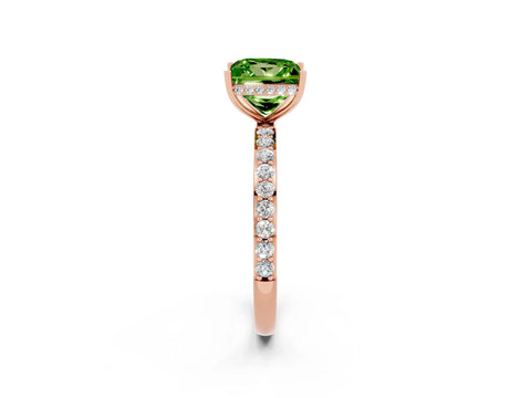 Rose gold Princess Cut Peridot Solitaire Ring with Pavé Band and Hidden Halo_14