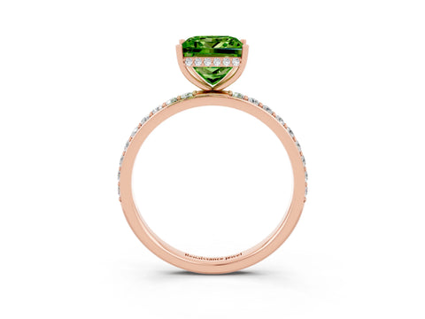 Rose gold Princess Cut Peridot Solitaire Ring with Pavé Band and Hidden Halo_15