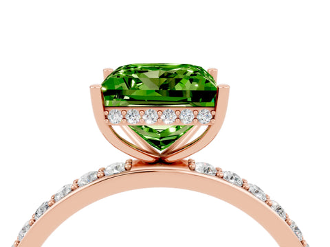 Rose gold Princess Cut Peridot Solitaire Ring with Pavé Band and Hidden Halo_16