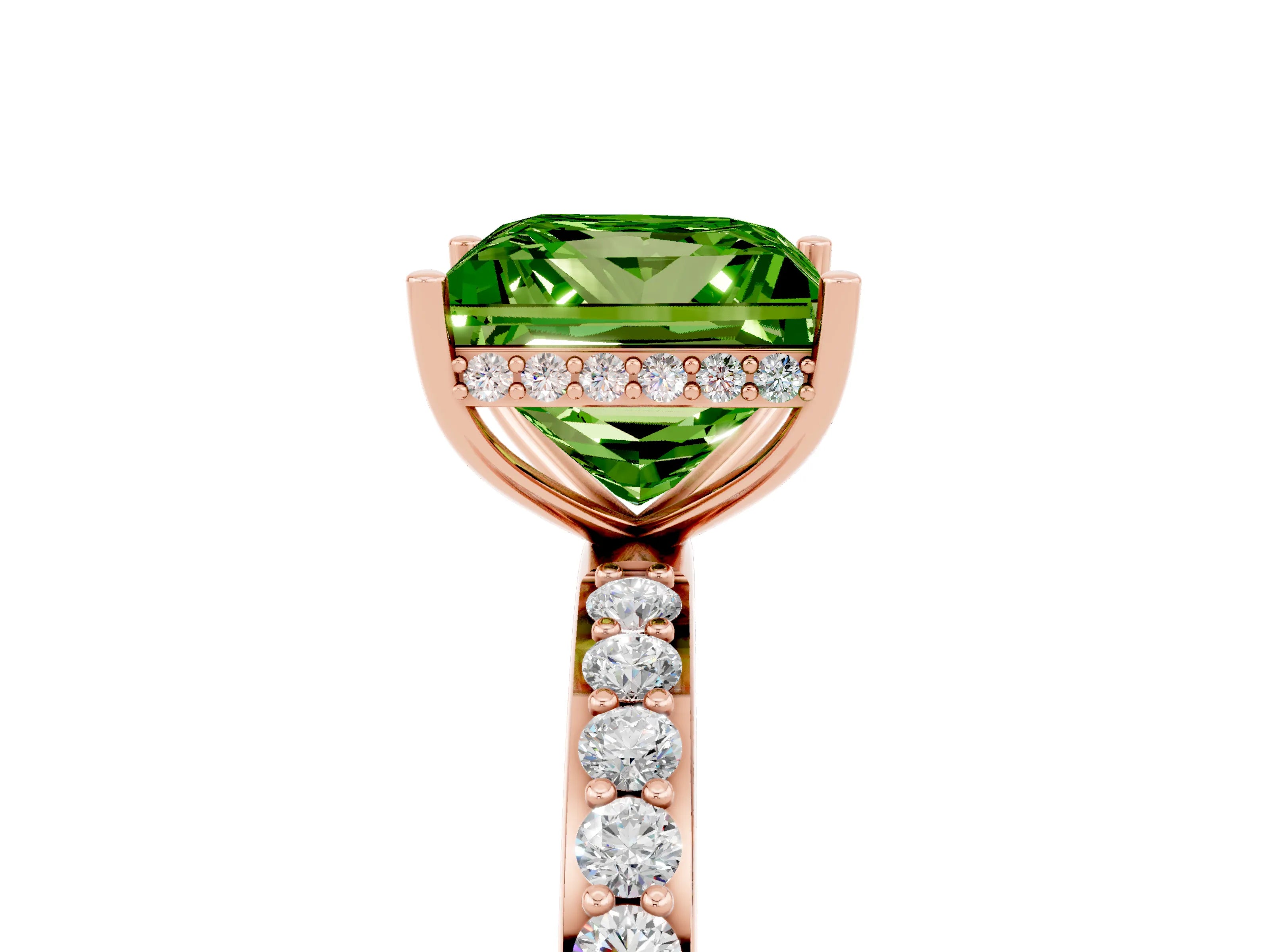 Rose gold Princess Cut Peridot Solitaire Ring with Pavé Band and Hidden Halo_17