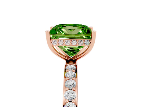 Rose gold Princess Cut Peridot Solitaire Ring with Pavé Band and Hidden Halo_17