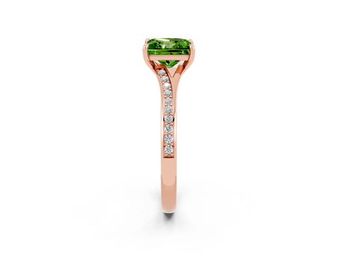 Rose gold Princess Cut Peridot Solitaire Ring with Pavé Band and Prong Setting_14