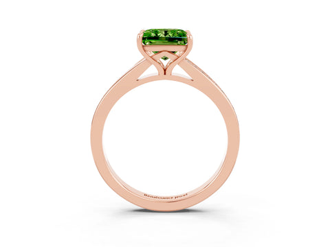 Rose gold Princess Cut Peridot Solitaire Ring with Pavé Band and Prong Setting_15