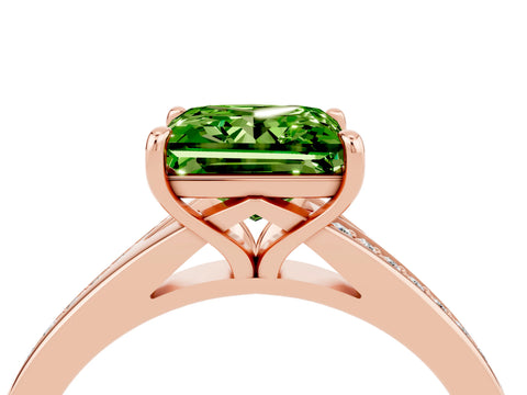 Rose gold Princess Cut Peridot Solitaire Ring with Pavé Band and Prong Setting_16