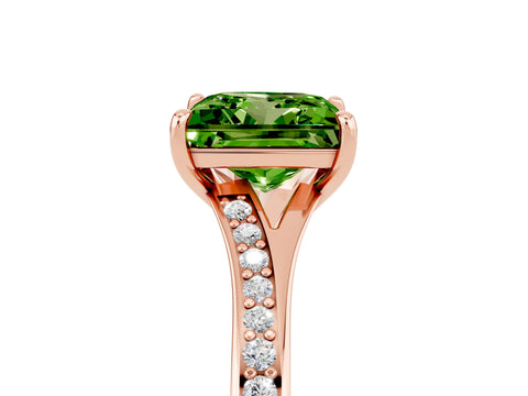 Rose gold Princess Cut Peridot Solitaire Ring with Pavé Band and Prong Setting_17