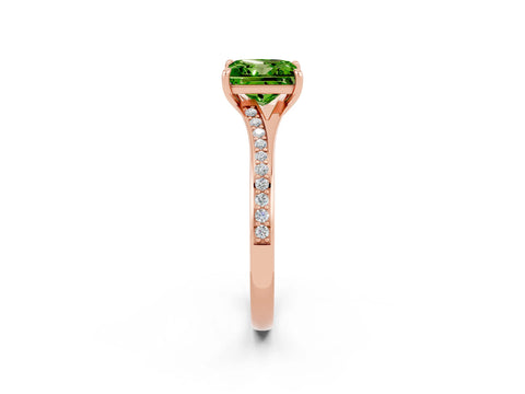 Rose gold Princess Cut Peridot Solitaire Ring with Pavé Band and Prong Setting_2