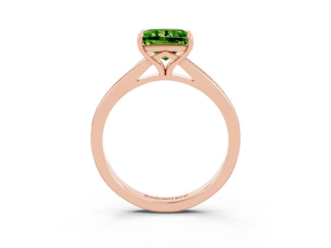 Rose gold Princess Cut Peridot Solitaire Ring with Pavé Band and Prong Setting_3
