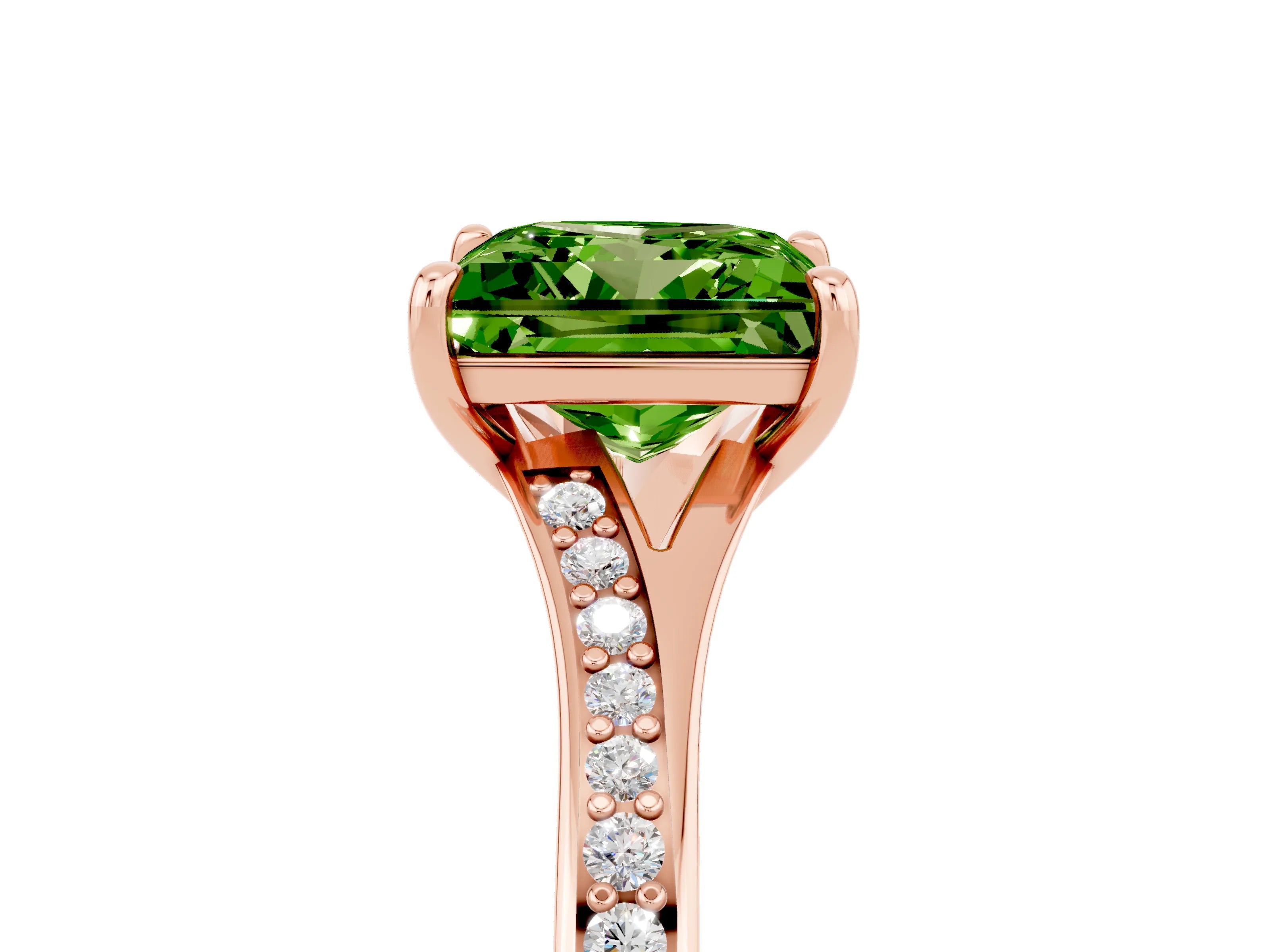 Rose gold Princess Cut Peridot Solitaire Ring with Pavé Band and Prong Setting_5