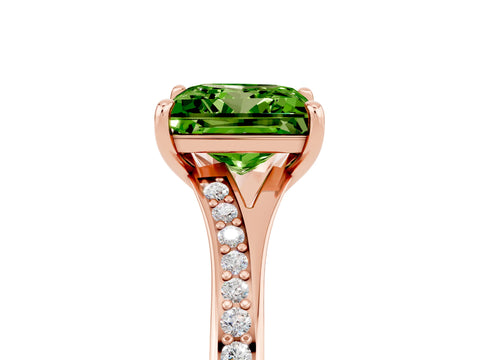 Rose gold Princess Cut Peridot Solitaire Ring with Pavé Band and Prong Setting_5