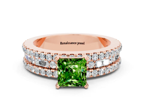 Rose gold Princess Cut Peridot Solitaire Ring with Pavé and Channel Set Band_12