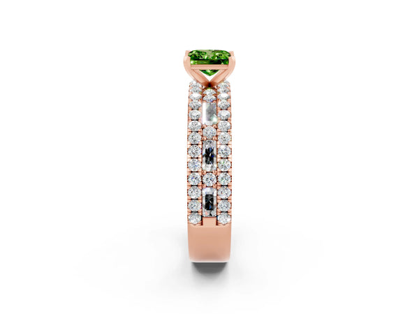 Rose gold Princess Cut Peridot Solitaire Ring with Pavé and Channel Set Band