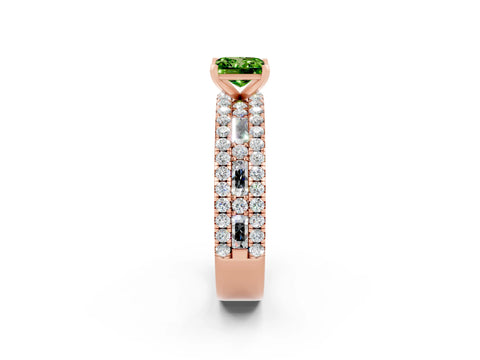 Rose gold Princess Cut Peridot Solitaire Ring with Pavé and Channel Set Band_14