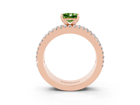 Rose gold Princess Cut Peridot Solitaire Ring with Pavé and Channel Set Band_15