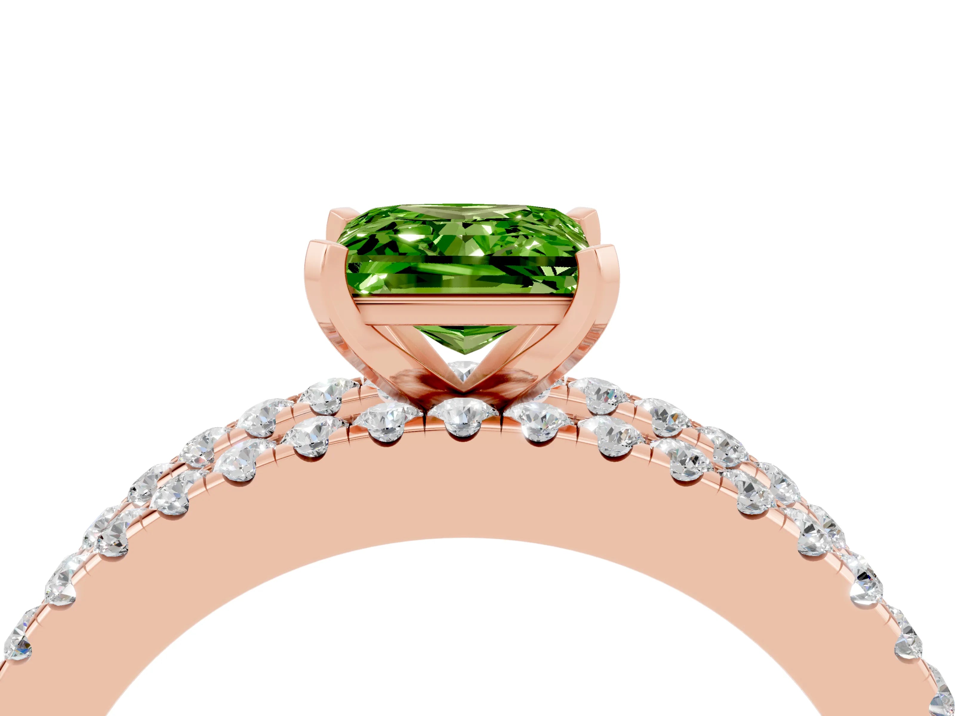 Rose gold Princess Cut Peridot Solitaire Ring with Pavé and Channel Set Band_16