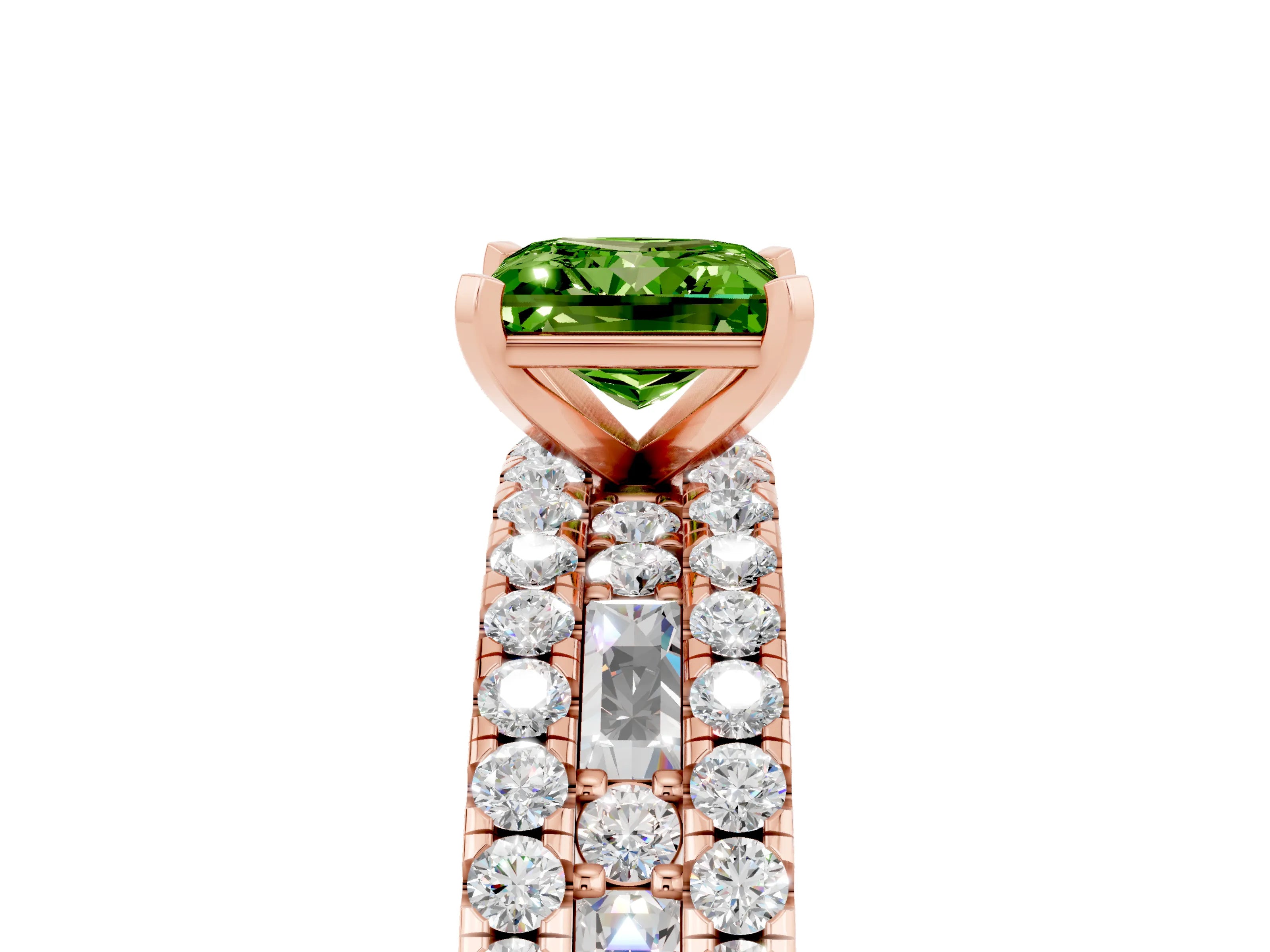 Rose gold Princess Cut Peridot Solitaire Ring with Pavé and Channel Set Band_17