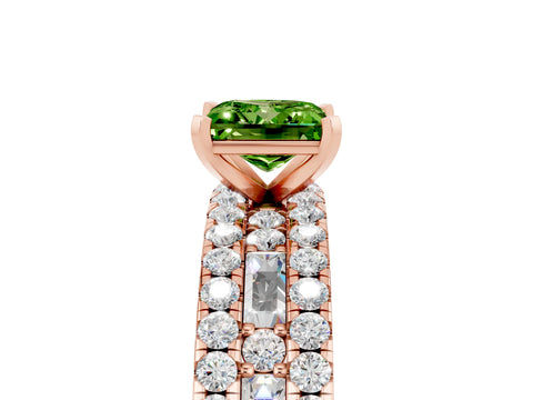 Rose gold Princess Cut Peridot Solitaire Ring with Pavé and Channel Set Band_17