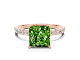 Rose gold Princess Cut Peridot Solitaire Ring with Pave Band and Four Prong Setting_24