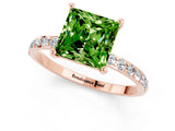 Rose gold Princess Cut Peridot Solitaire Ring with Pave Band and Four Prong Setting_25