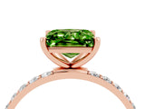 Rose gold Princess Cut Peridot Solitaire Ring with Pave Band and Four Prong Setting_28