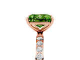 Rose gold Princess Cut Peridot Solitaire Ring with Pave Band and Four Prong Setting_29