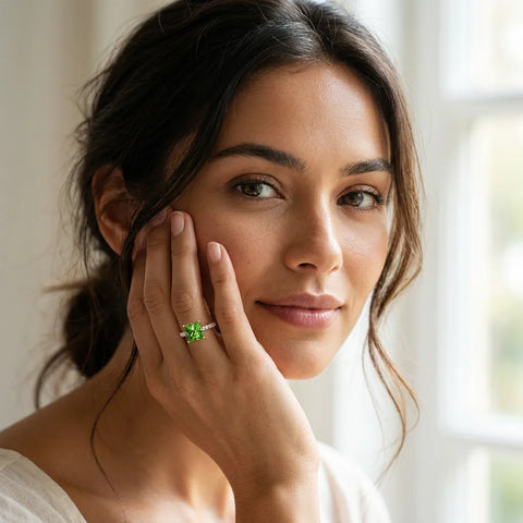Rose gold Princess Cut Peridot Solitaire Ring with Round  Pavé Band and Four-Prong Setting_43