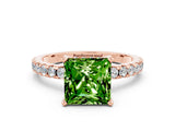Rose gold Princess Cut Peridot Solitaire Ring with Round  Pavé Band and Four-Prong Setting_44
