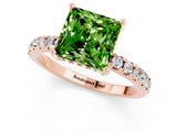 Rose gold Princess Cut Peridot Solitaire Ring with Round  Pavé Band and Four-Prong Setting_45