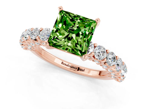 Rose gold Princess Cut Peridot Solitaire Ring with Shared Prong Pavé Band and Four-Prong Setting_1