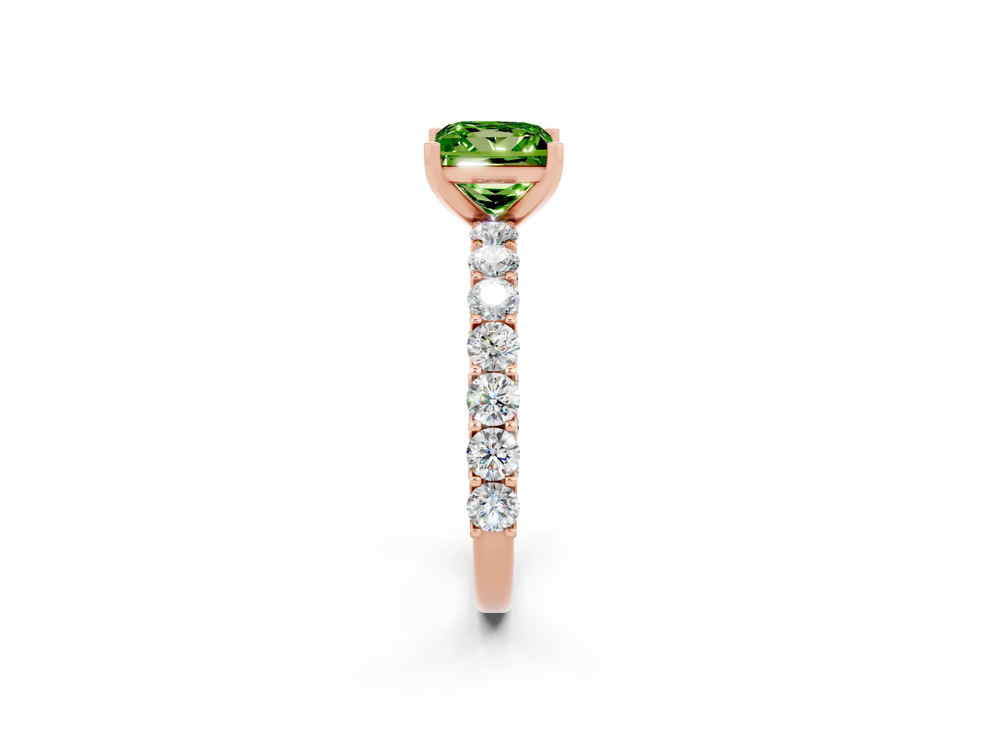 Rose gold Princess Cut Peridot Solitaire Ring with Shared Prong Pavé Band and Four-Prong Setting_2