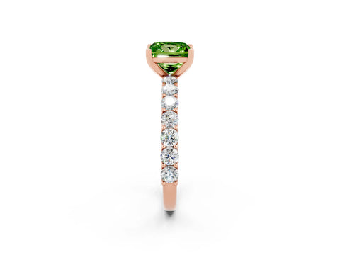 Rose gold Princess Cut Peridot Solitaire Ring with Shared Prong Pavé Band and Four-Prong Setting_2