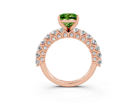 Rose gold Princess Cut Peridot Solitaire Ring with Shared Prong Pavé Band and Four-Prong Setting_3