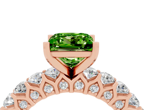 Rose gold Princess Cut Peridot Solitaire Ring with Shared Prong Pavé Band and Four-Prong Setting_4