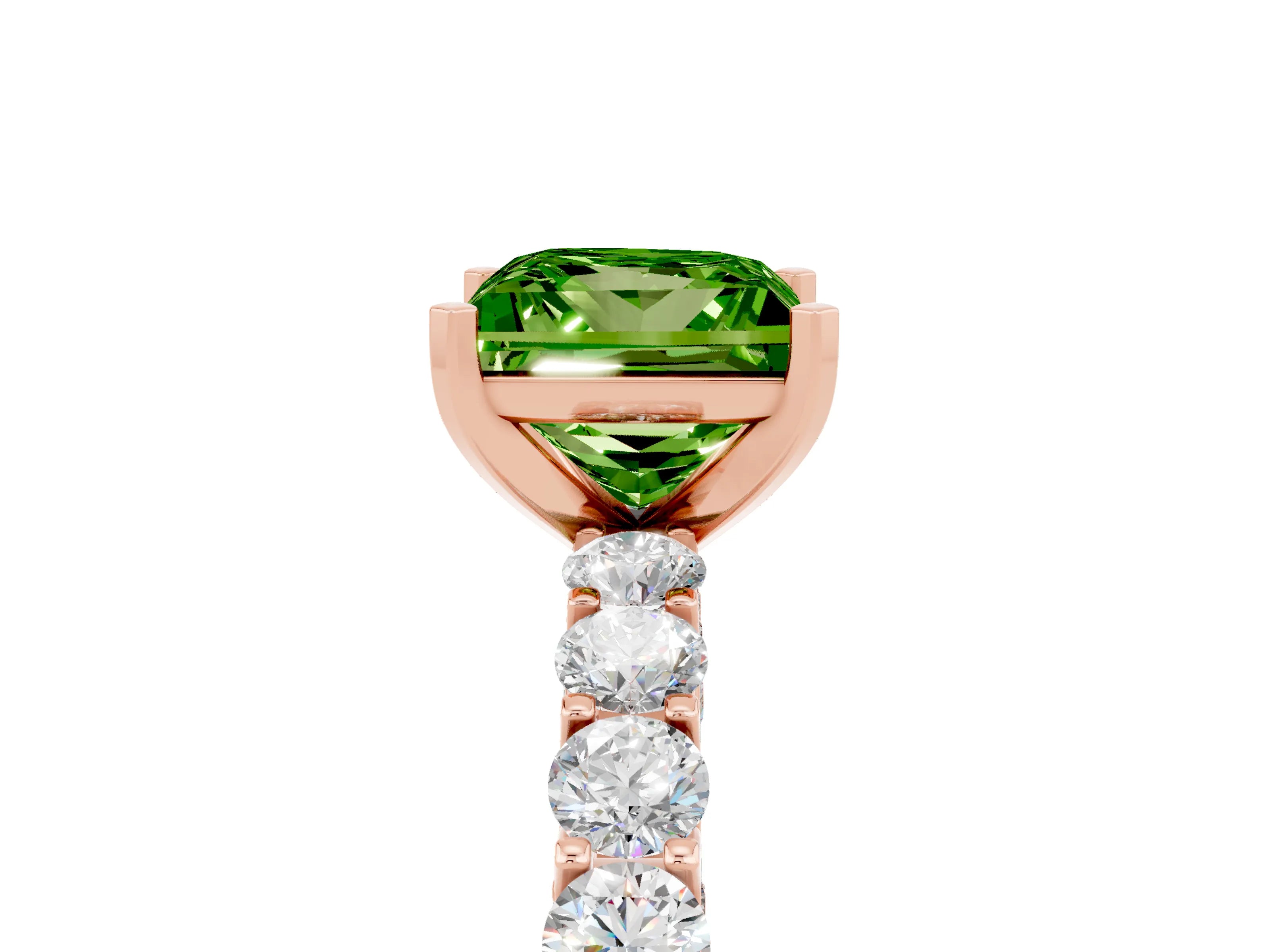 Rose gold Princess Cut Peridot Solitaire Ring with Shared Prong Pavé Band and Four-Prong Setting_5