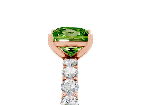 Rose gold Princess Cut Peridot Solitaire Ring with Shared Prong Pavé Band and Four-Prong Setting_5