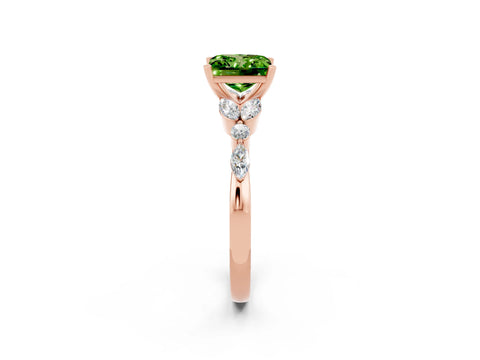 Rose gold Princess Cut Peridot Solitaire Ring with Side Stones and Four-Prong Setting_14