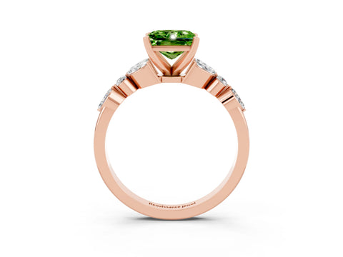 Rose gold Princess Cut Peridot Solitaire Ring with Side Stones and Four-Prong Setting_15