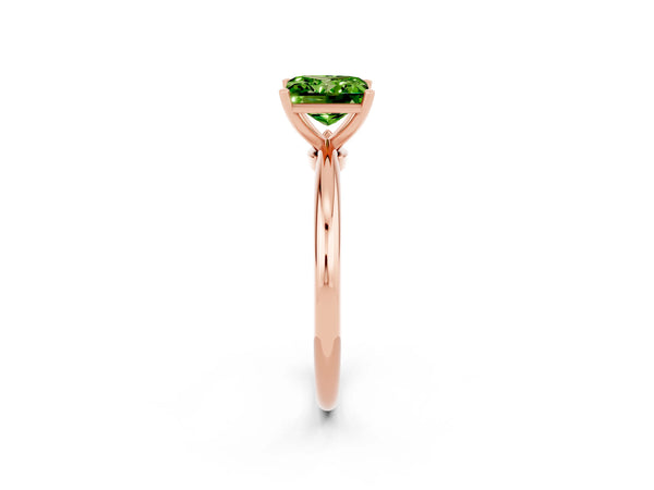 Rose gold Princess Cut Peridot Solitaire Ring with Six-Prong Setting and Classic Band