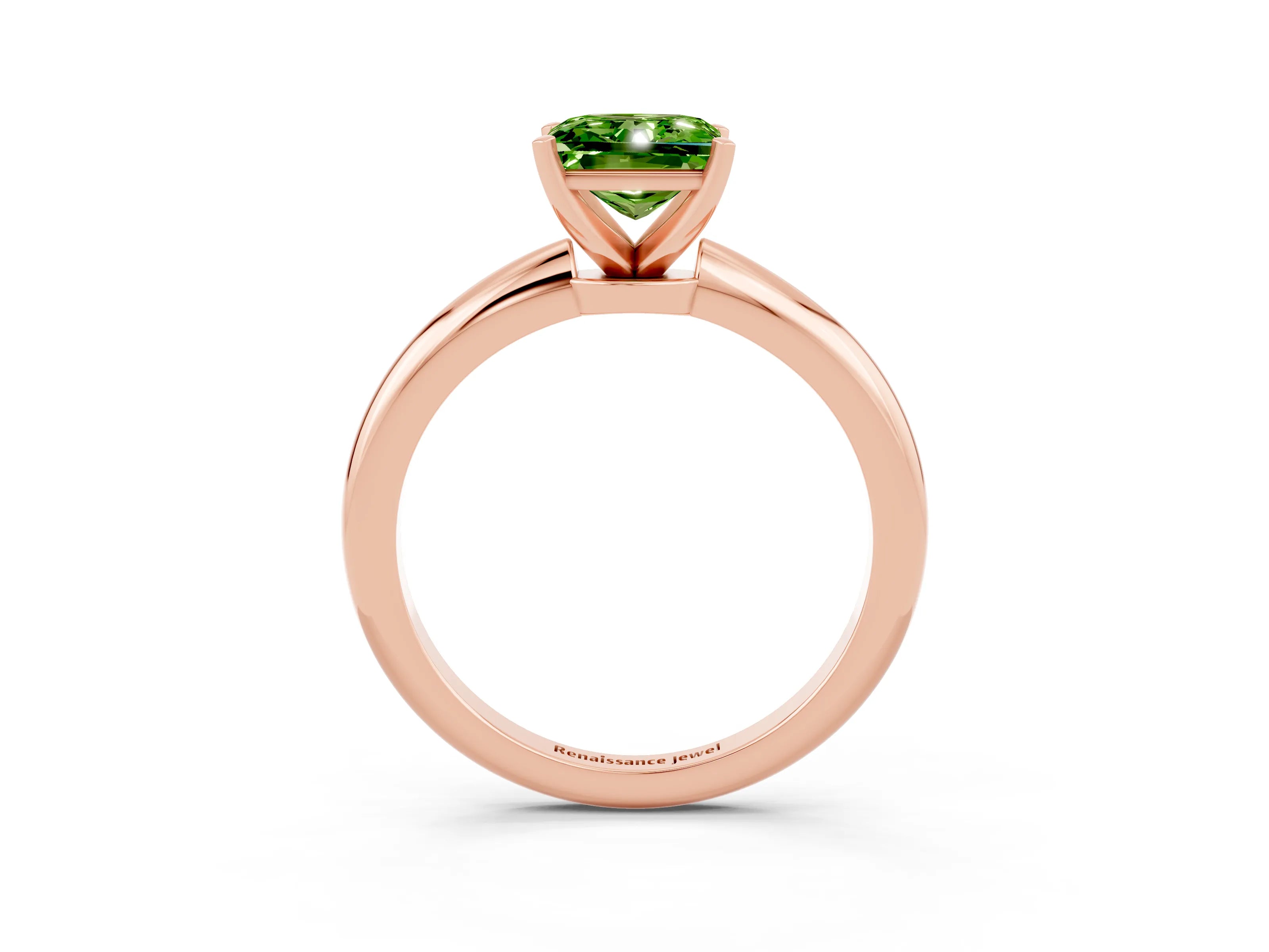 Rose gold Princess Cut Peridot Solitaire Ring with Six-Prong Setting and Classic Band_3