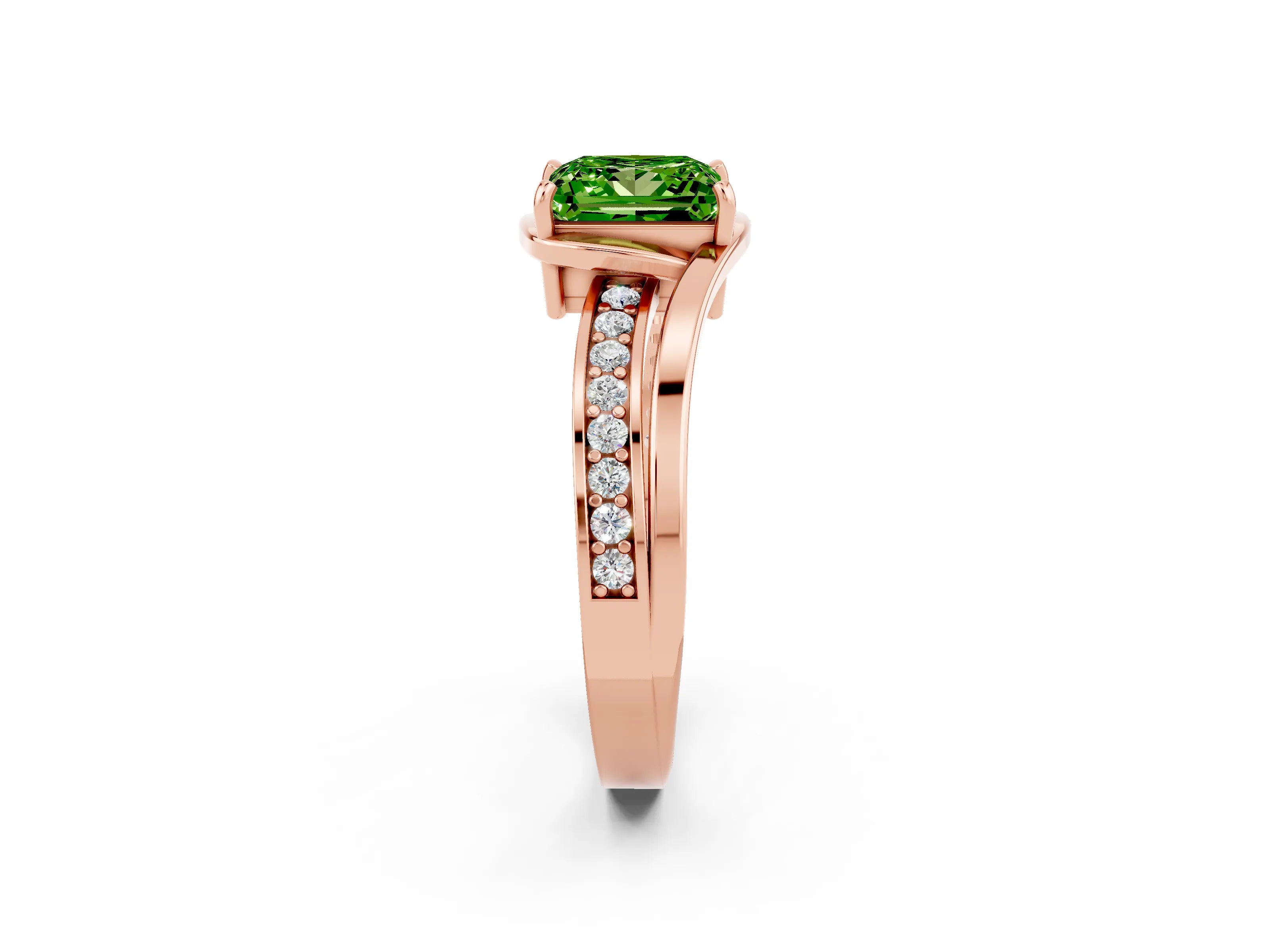 Rose gold Princess Cut Peridot Solitaire Ring with Split Shank and Prong Setting_2