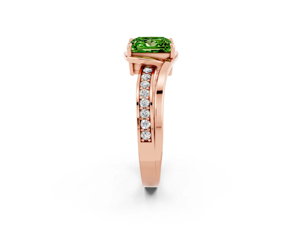 Rose gold Princess Cut Peridot Solitaire Ring with Split Shank and Prong Setting