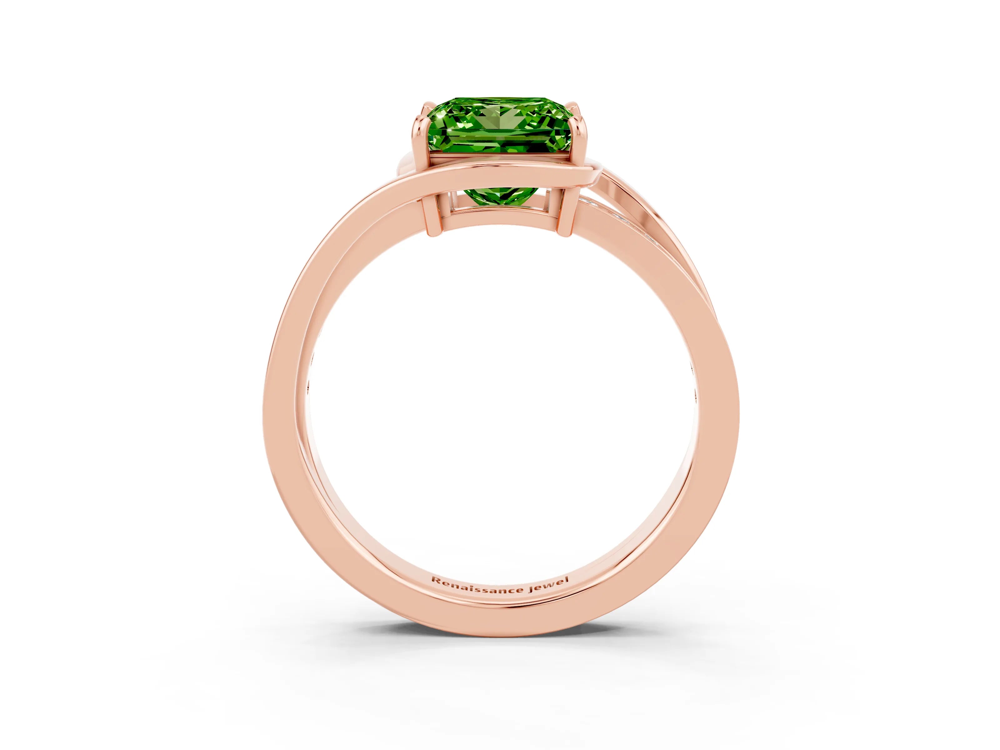 Rose gold Princess Cut Peridot Solitaire Ring with Split Shank and Prong Setting_3