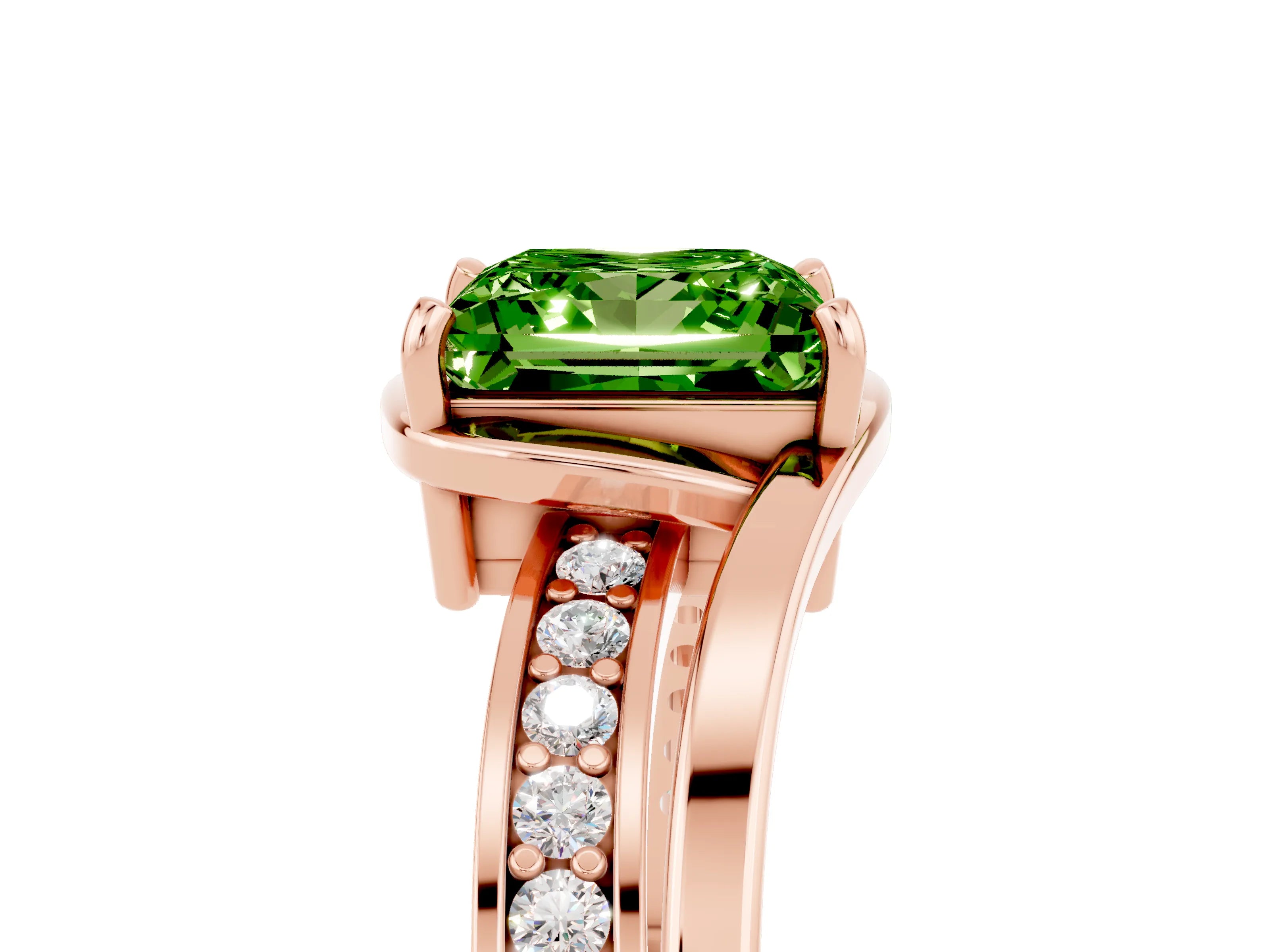 Rose gold Princess Cut Peridot Solitaire Ring with Split Shank and Prong Setting_5